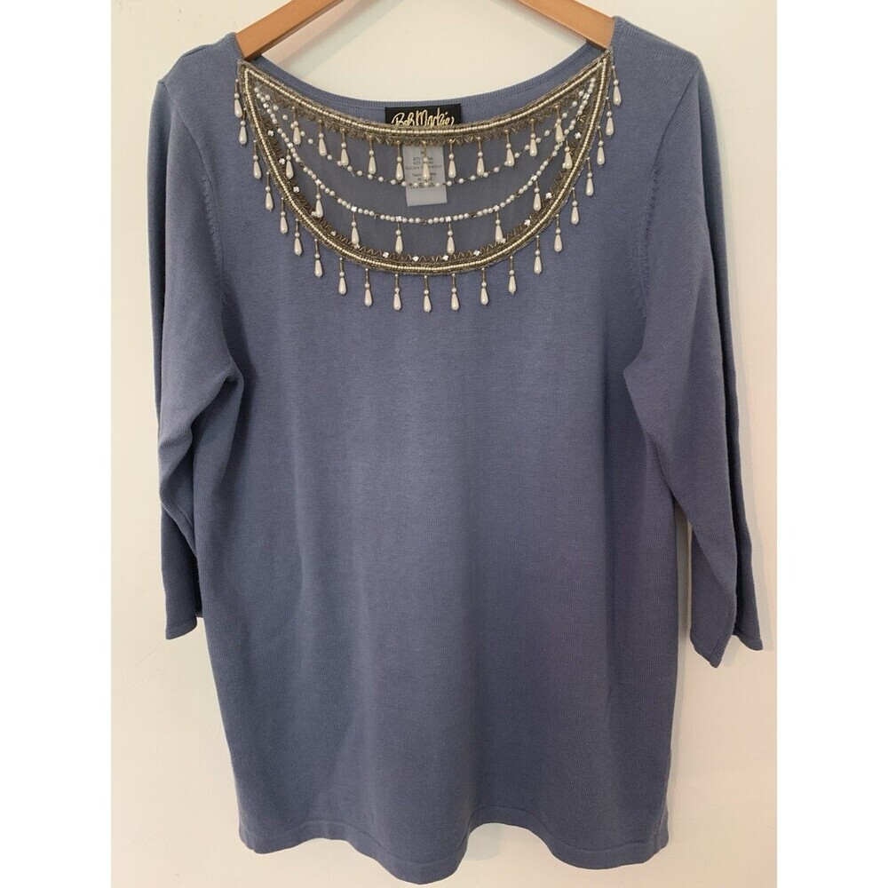 Bob Mackie Wearable Art Sweater Jeweled Sequin Beaded Neckline Lavender Women M